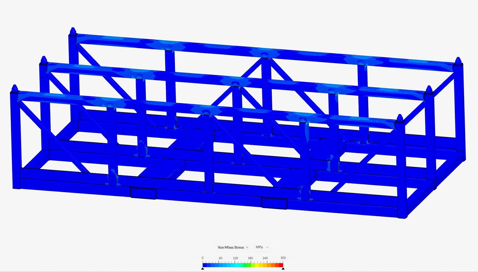 Engineering stress analysis used to verify load distribution in a custom steel stillage