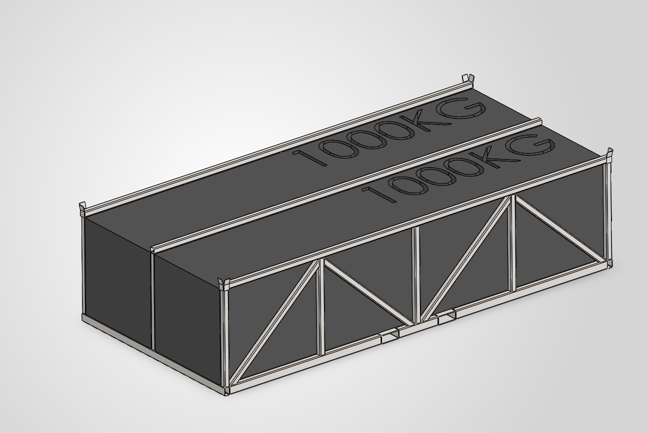 Rendered long-load rack concept used to support aluminum profiles during forklift handling and storage